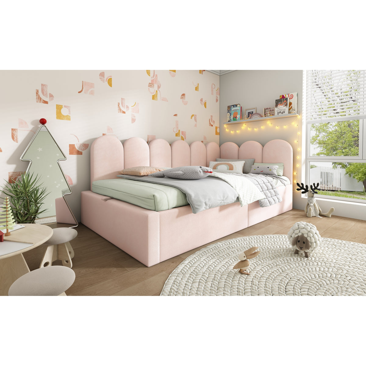 variant-group:rf-n736p333613p|Roomfitters Upholstered Twin Size Ottoman Daybed with Storage, Sofa Bed with Metal Slat Frame, Velvet Pink