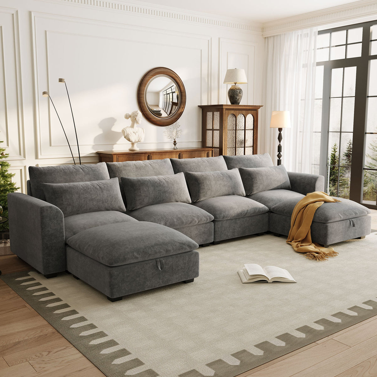 Roomfitters U-Shaped Modular Corner Sofa with Two Ottomans, Freely Transformable for Living Rooms, Studies, Home Theaters, Gray Roomfitters