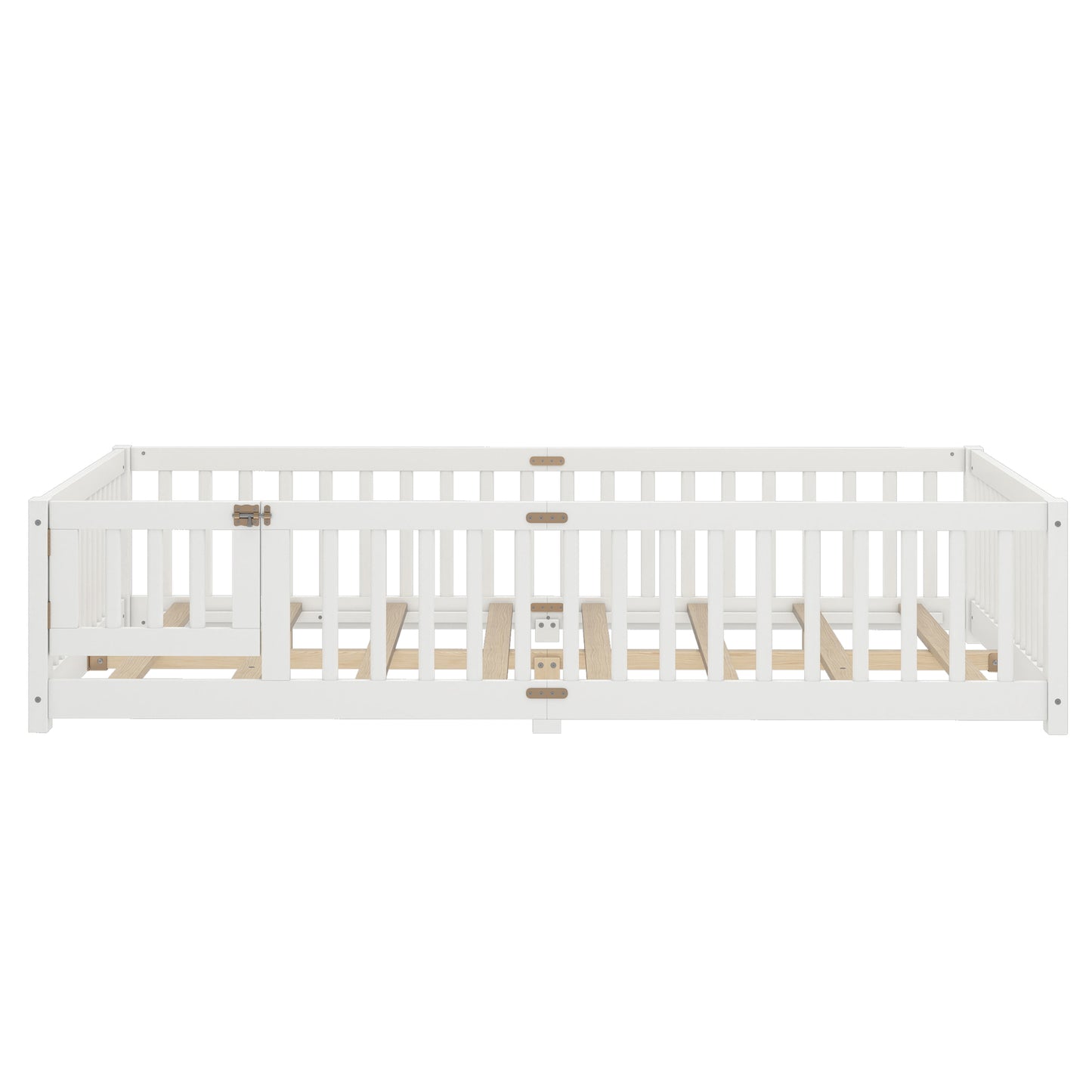 variant-group:rf-w1580p338953|Roomfitters Wooden Queen Floor Bed Frame with Door & Safety Guardrails, Low Platform Design for Bedroom or Playroom, White
