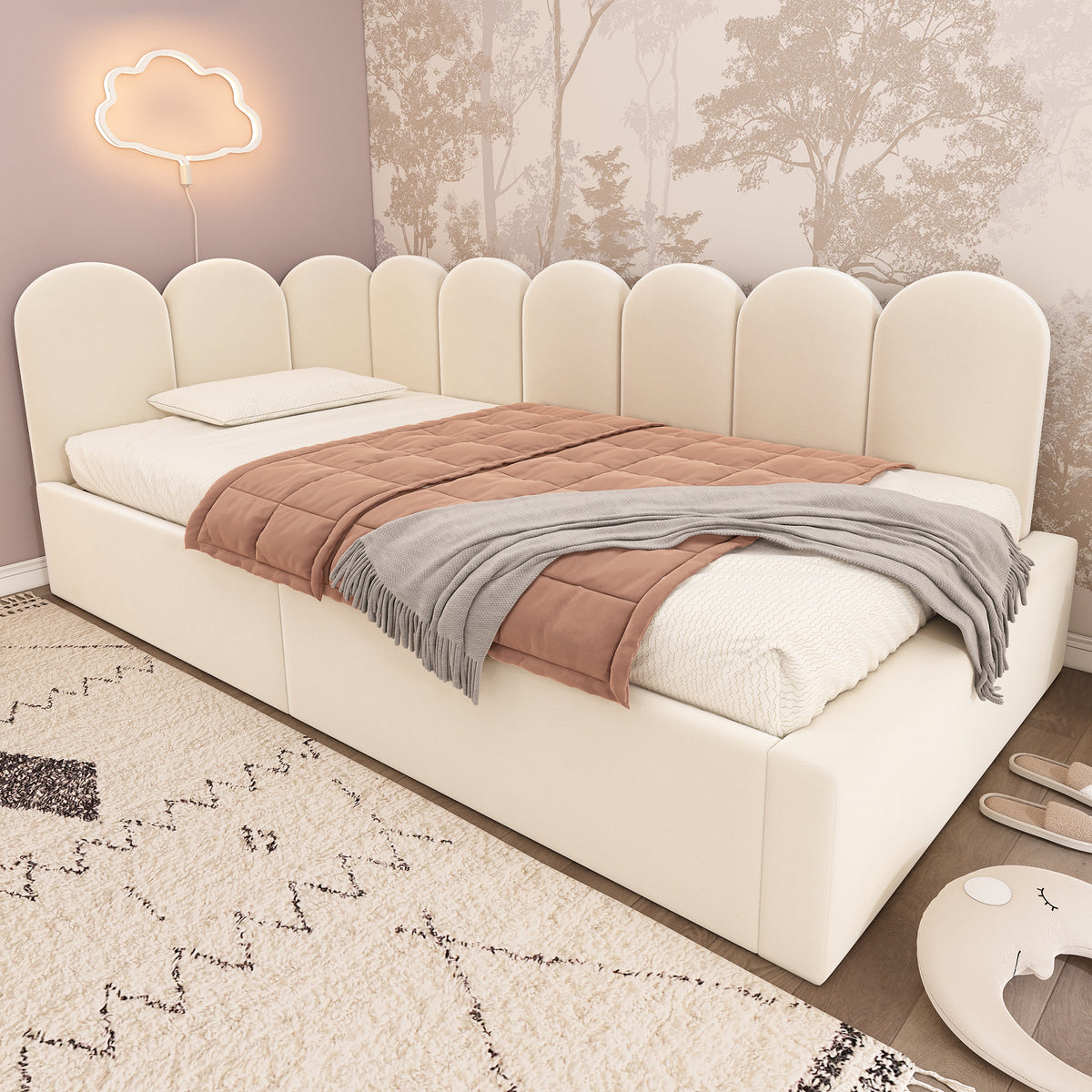 variant-group:rf-n736p333613b|Roomfitters Upholstered Twin Size Ottoman Daybed with Storage, Sofa Bed with Metal Slat Frame, Velvet Beige