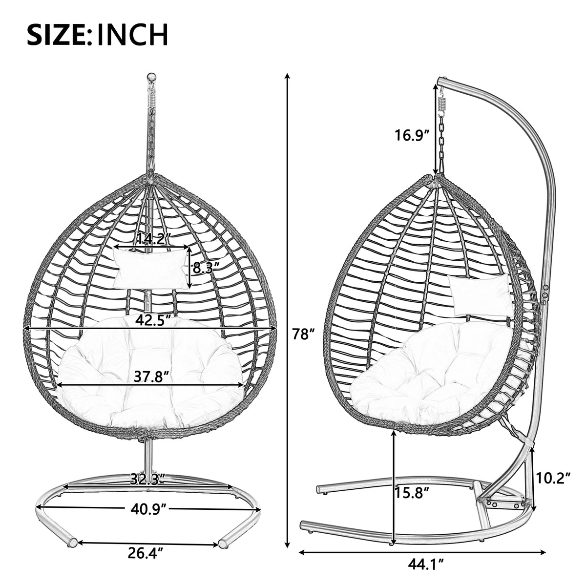 variant-group:rf-n711p389502a|Roomfitters Indoor Outdoor Hanging Egg Hammock Chair with Stand, Wicker Rattan Swing for Patio and Bedroom, Black+Beige
