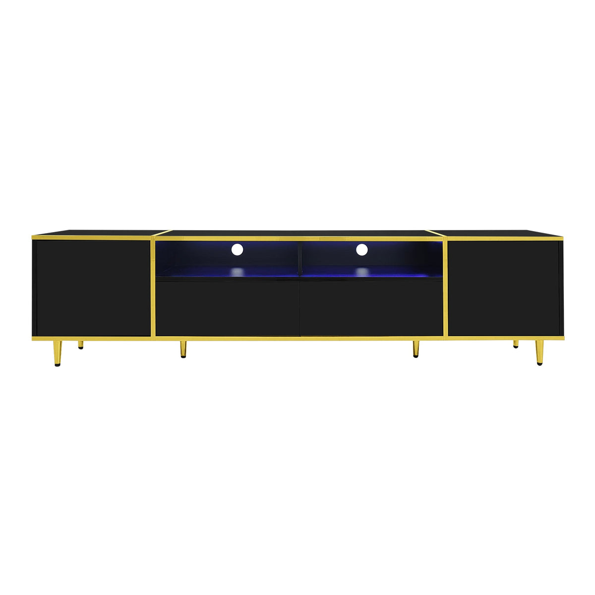 Roomfitters Modern TV Stand for up to 80 Inch TV, Entertainment Console with LED Shelves, Drawers and Cabinets, Black Roomfitters