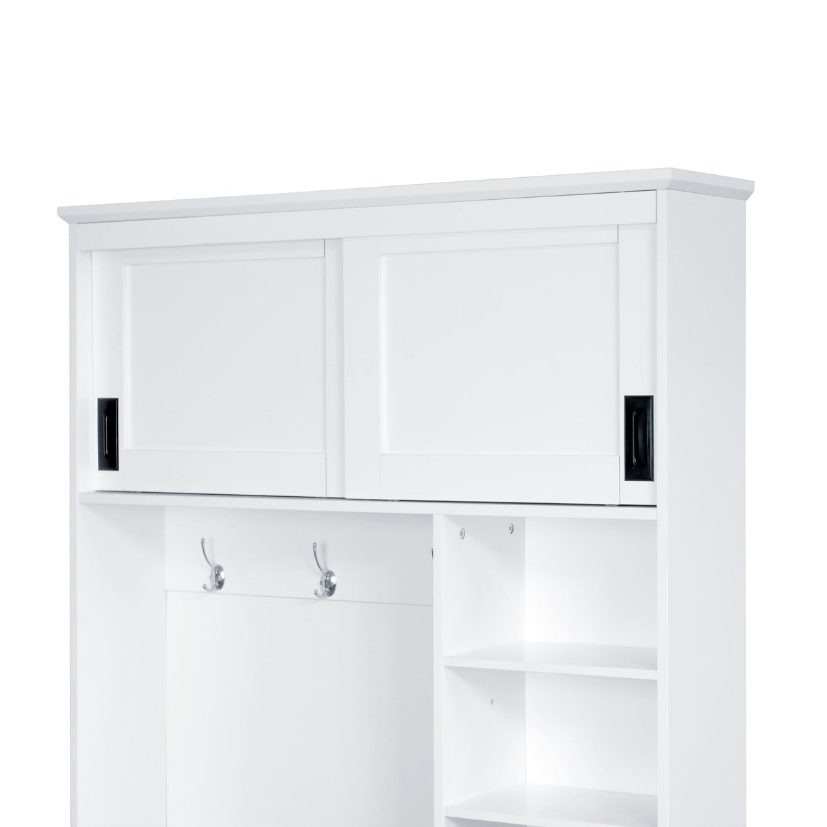 Roomfitters Modern Entryway Bench with Coat Rack, Hooks, Drawers and 3 Shelves, 40.2" Hall Tree, White Roomfitters