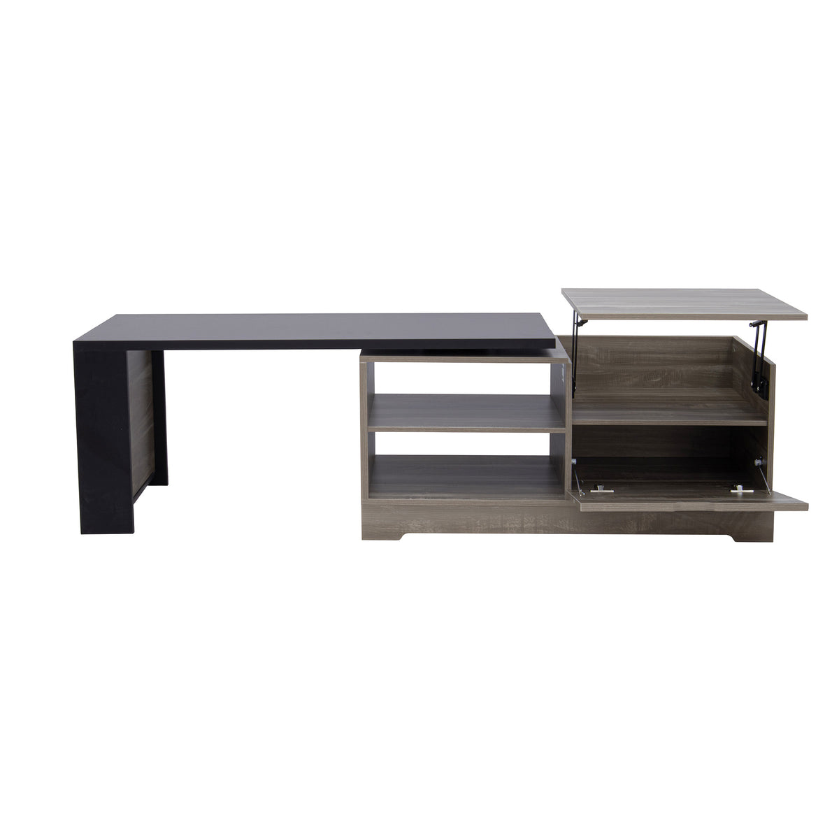 variant-group:rf-n724p351732e|Roomfitters Farmhouse Lift Top Coffee Table with Barn Doors and Outlets, Brown & Black