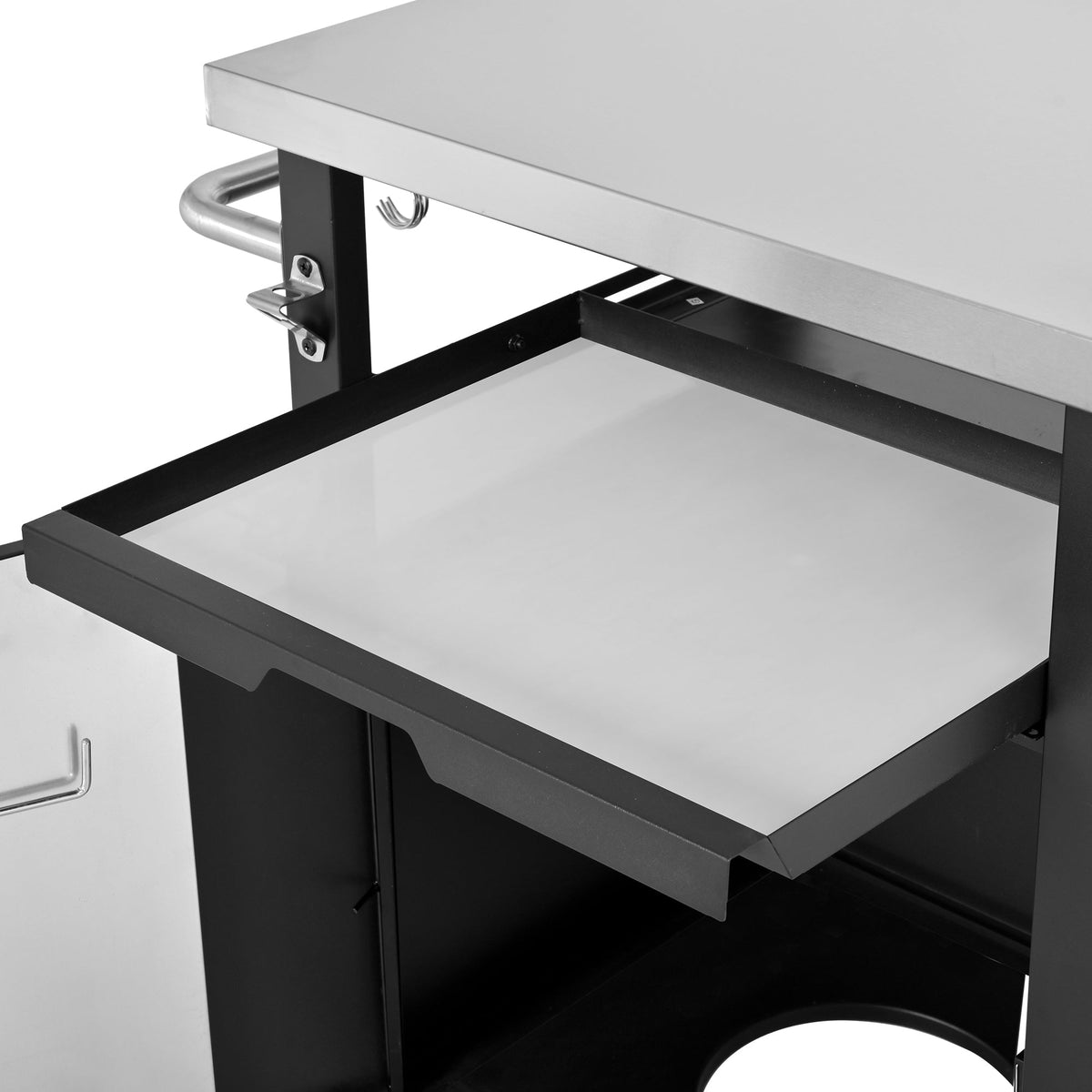 Roomfitters 39.5" Grill Cart with Stainless Steel Top, Outdoor Kitchen Island, BBQ Prep Station with Trash Bag Holder, Black