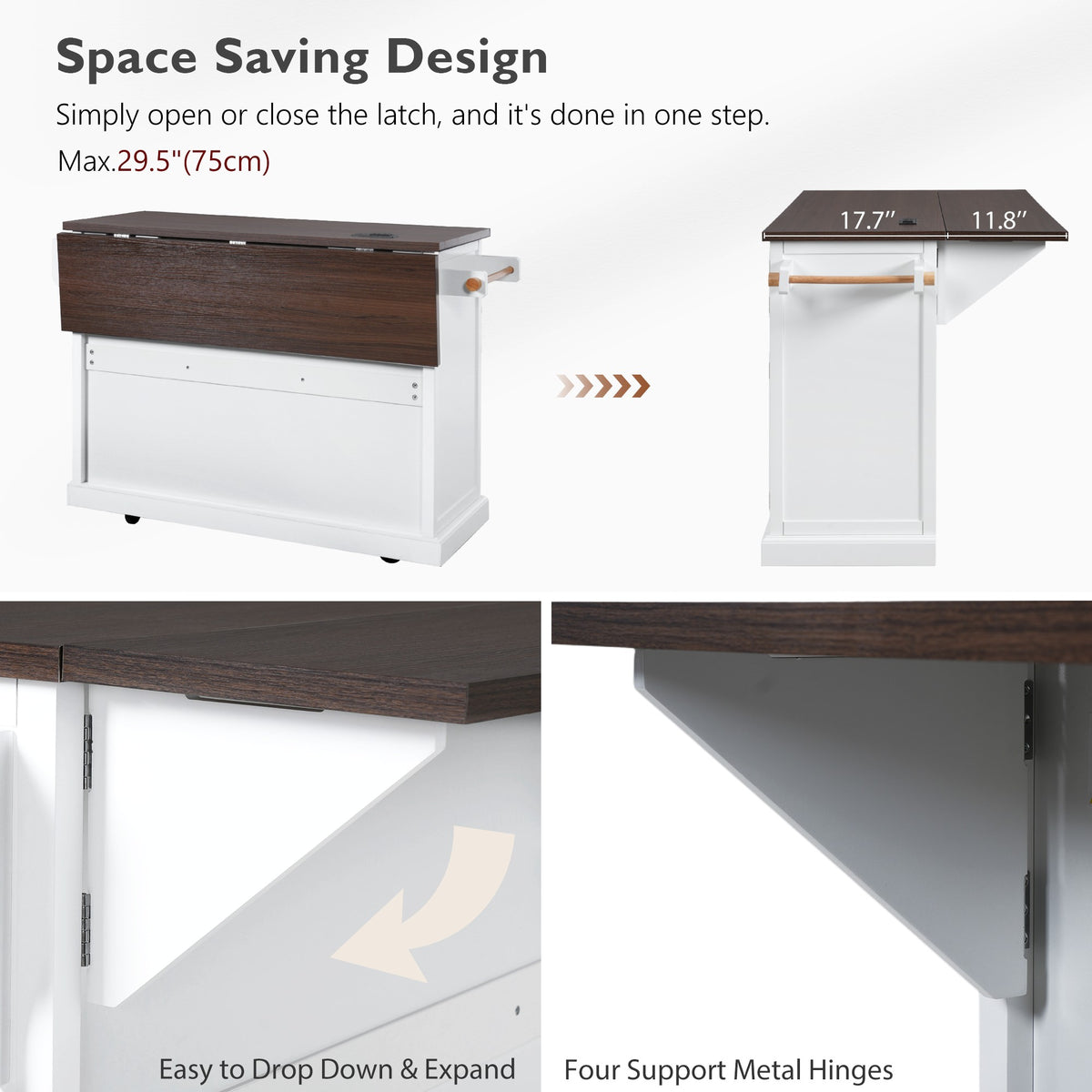 variant-group:rf-n707s300277w|Roomfitters 54.9" Kitchen Island with Drop Leaf, Rolling Kitchen Cart with Barn Door and Glass Door, Storage Cabinet, White
