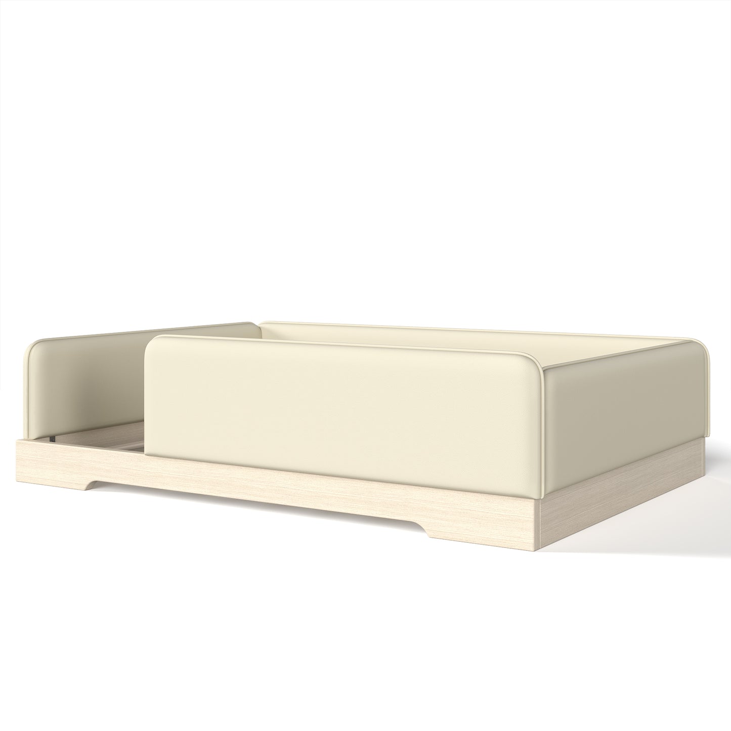 variant-group:rf-w1580s00671|Roomfitters Full Size Upholstered Floor Bed Frame with Removable Guardrails, Faux Leather Low Profile Platform, Beige