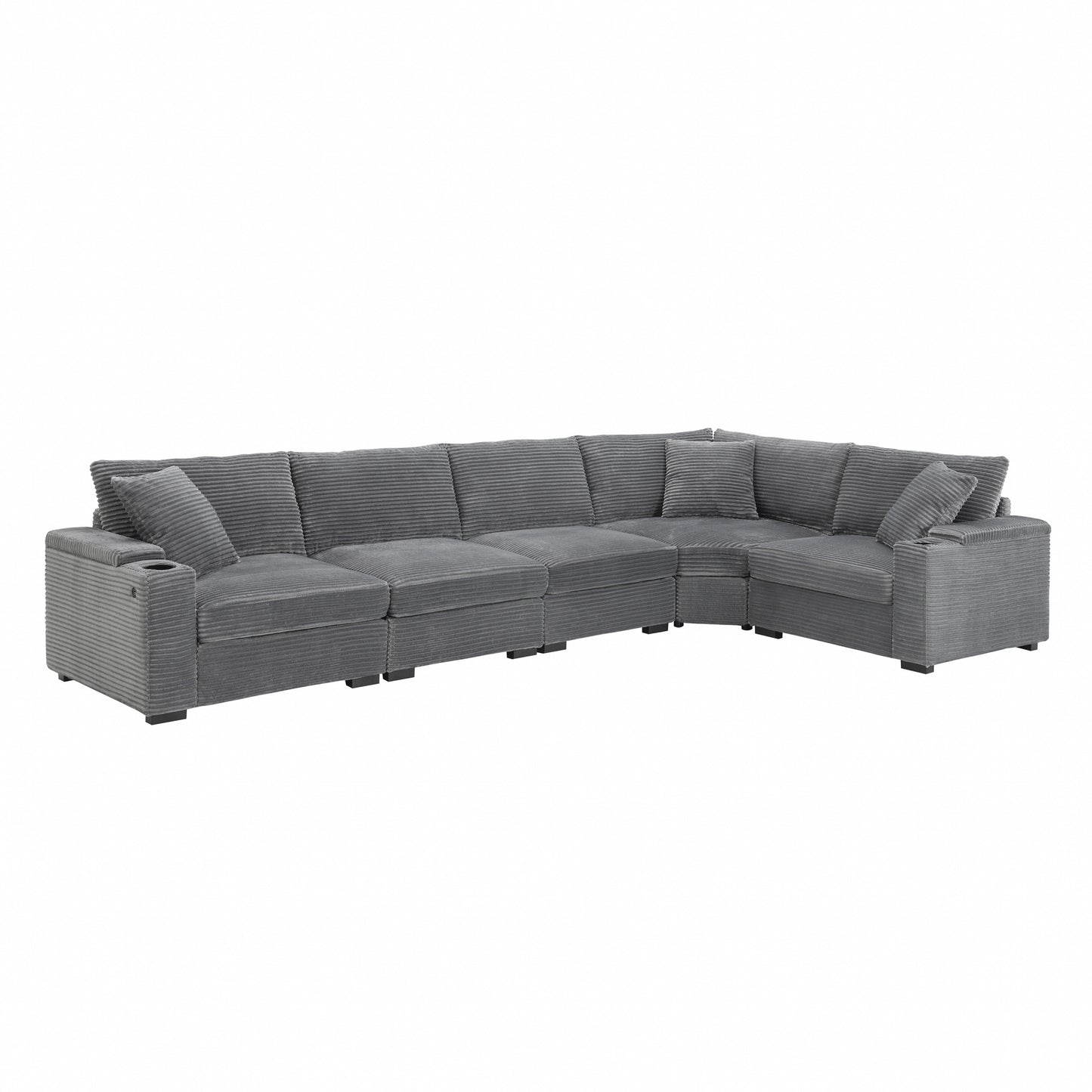 variant-group:rf-n723s1187e|Roomfitters 104 Inch Modern L-Shaped Sectional Sofa with Cup Holders, Comfortable Corduroy Upholstered Corner Couch, Gray