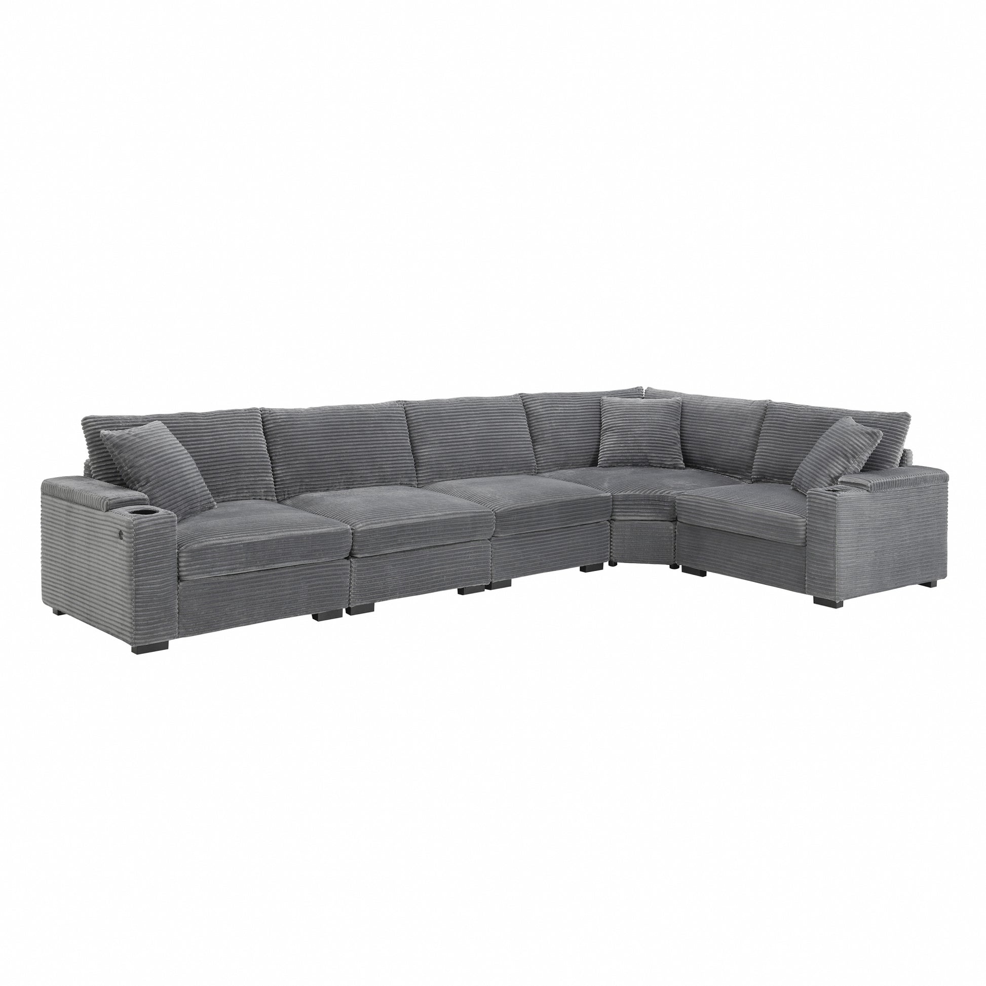 variant-group:rf-n723s1187e|Roomfitters 104 Inch Modern L-Shaped Sectional Sofa with Cup Holders, Comfortable Corduroy Upholstered Corner Couch, Gray