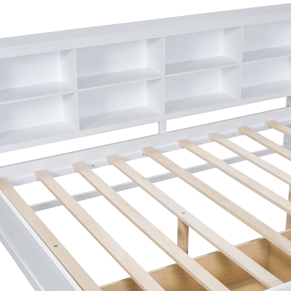 Roomfitters Wooden Full Daybed with Underbed Storage, Built-In Shelf & USB Charging Ports, White