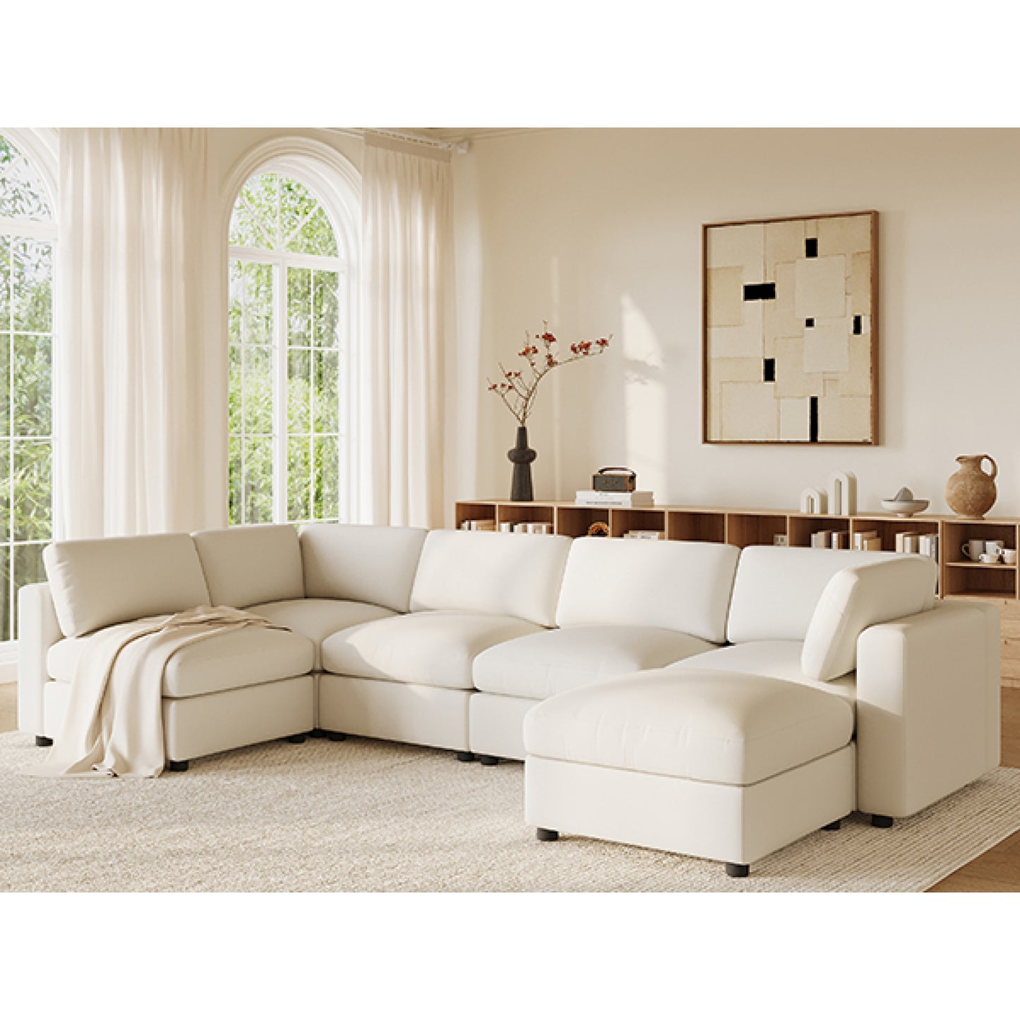 variant-group:rf-n723s9792a|Roomfitters 129 Inch Oversized U-Shaped Modular Sectional Sofa, Large Upholstered Living Room Seating Couch Furniture, White