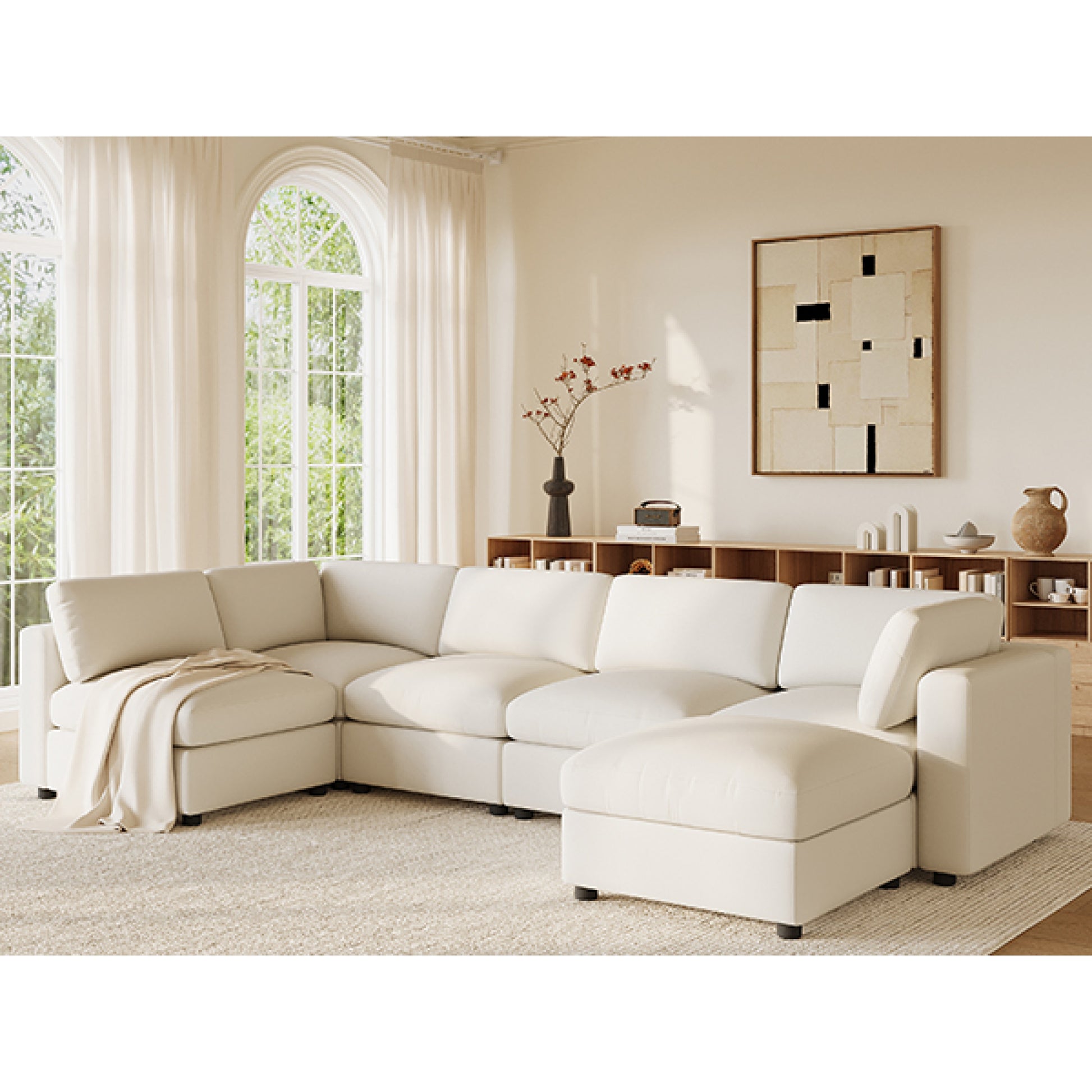 variant-group:rf-n723s9792a|Roomfitters 129 Inch Oversized U-Shaped Modular Sectional Sofa, Large Upholstered Living Room Seating Couch Furniture, White