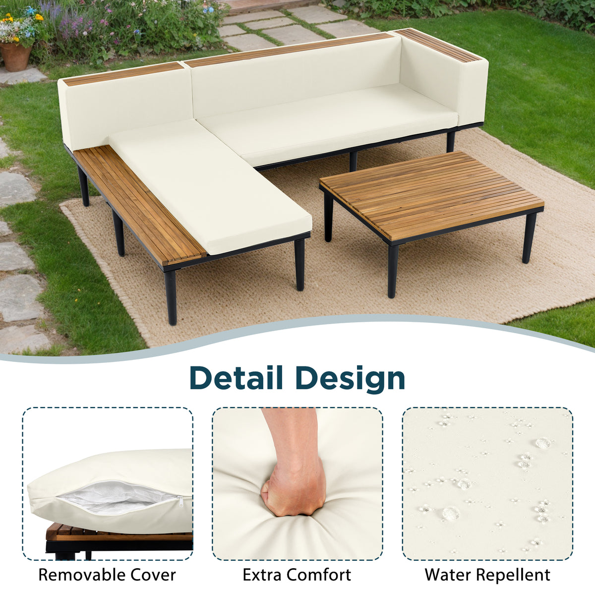 variant-group:rf-n704f201251a|Roomfitters L-Shaped Outdoor Sectional Sofa Set with Built-in Wood Side Tables and Coffee Table, Patio Conversation Set, Beige