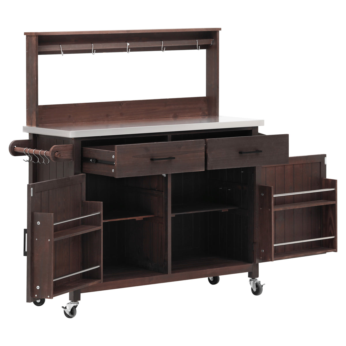variant-group:rf-n707p409087z|Roomfitters 54.1" Grill Cart, Outdoor Kitchen Prep Station with Stainless Steel Top and Propane Tank Storage, Dark Brown