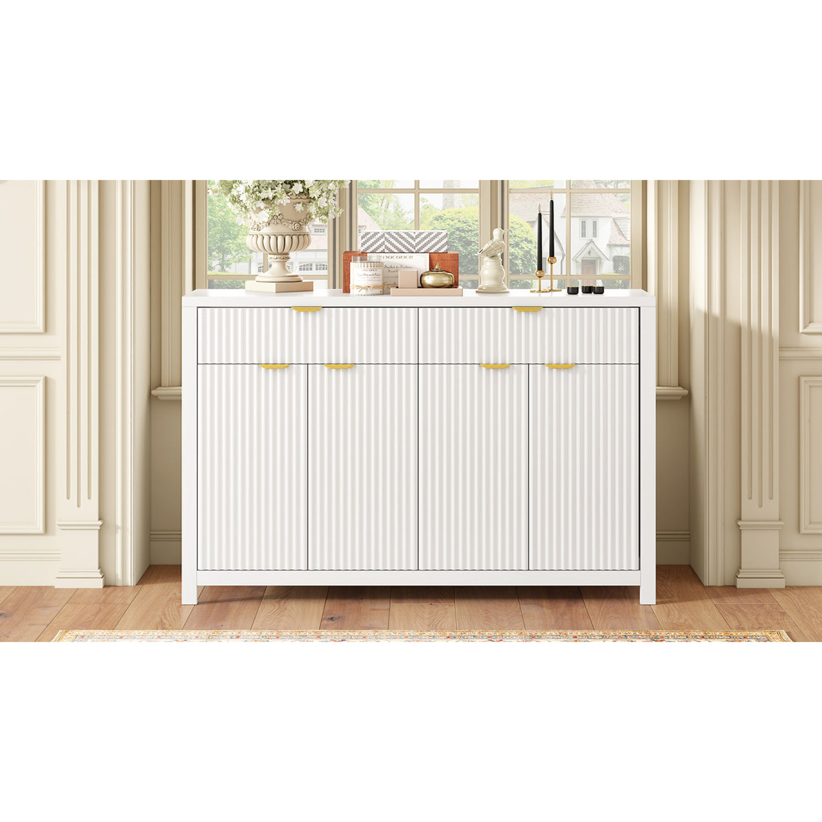 variant-group:rf-n711p269068k|Roomfitters Modern Sideboard Cabinet, Wave Pattern Storage Buffet with Adjustable Shelves, Accent Console, White