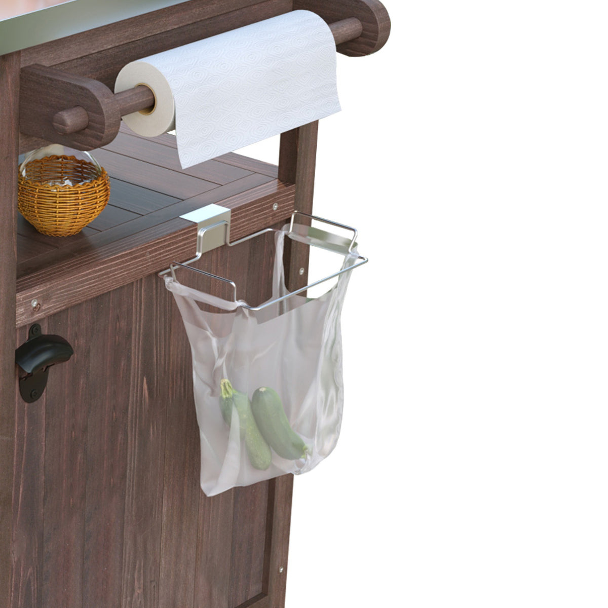 variant-group:rf-n707p228272z|Roomfitters 40.5" Outdoor Grill Cart with Stainless Steel Top, Wood Storage Cabinet, Drop Leaf, Rolling Cart, Brown