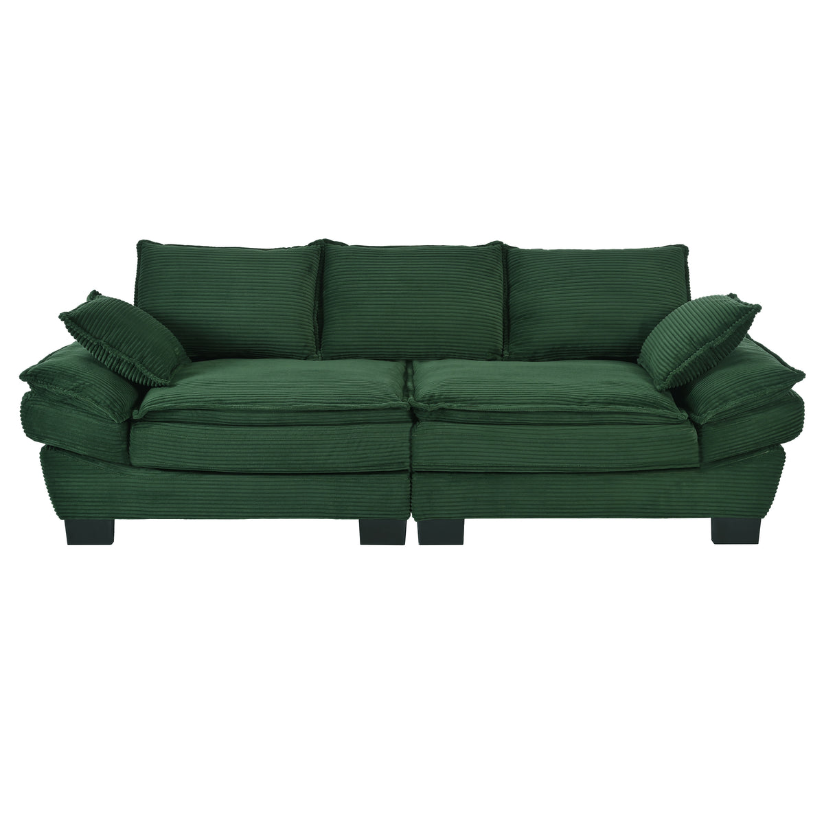 variant-group:rf-n711p192059c|Roomfitters 85.4" Modern Curved Sofa, Back Upholstered Couch with 2 Decorative Throw Pillows, Corduroy Fabric Couch for Living Room, Bedroom, Apartment, Dark Green
