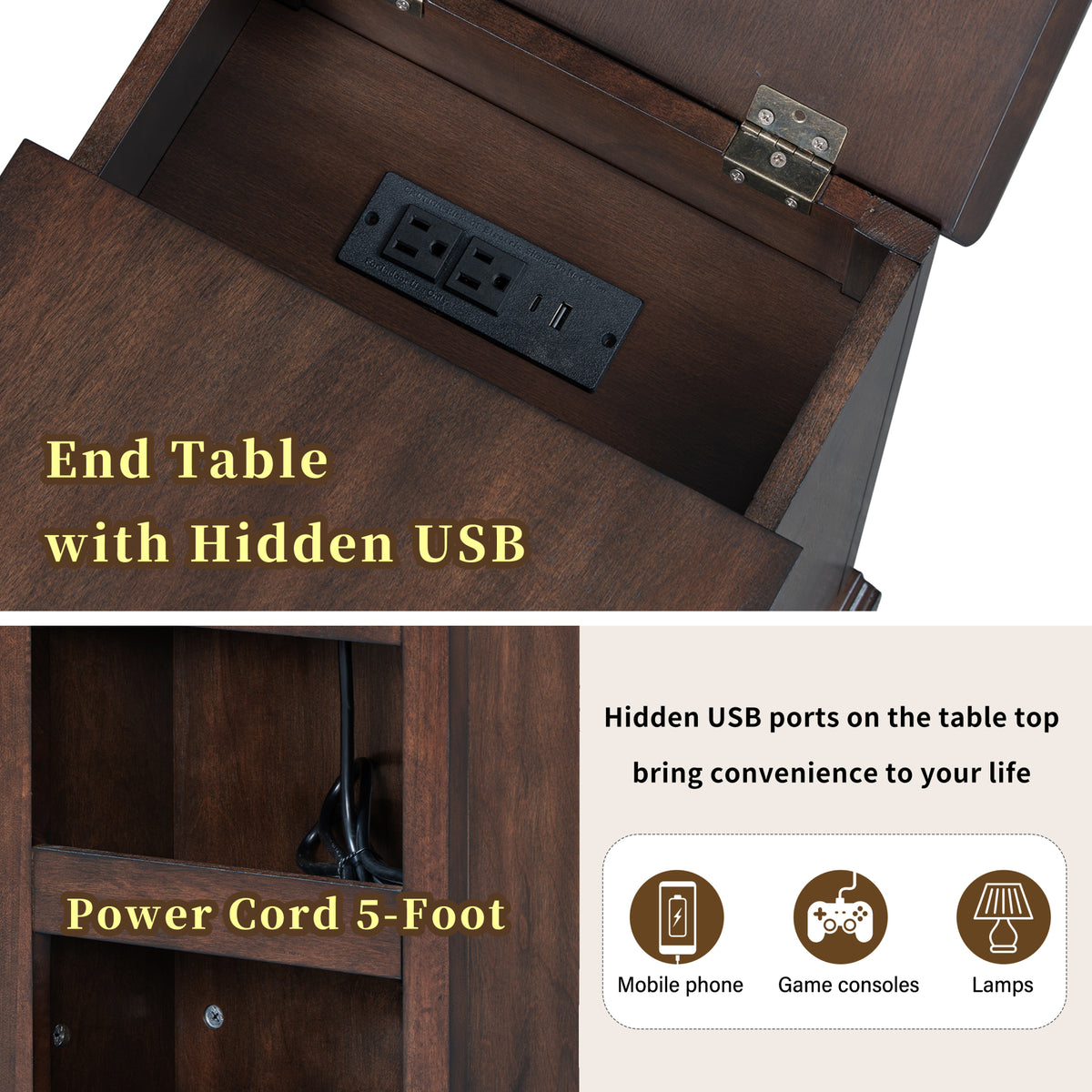 variant-group:rf-n724p353565d|Roomfitters Classic Charging End Table with USB Ports and Storage Drawer, Antique Brown