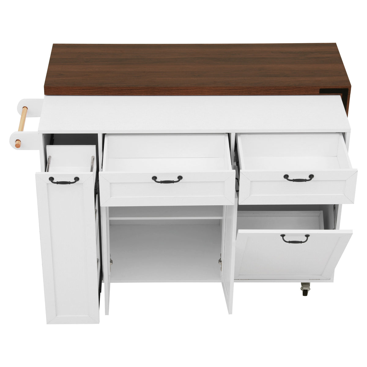 variant-group:rf-n707s000026w|Roomfitters 102.3" Kitchen Island with Tilt Out Trash Can Cabinet, Rolling Storage Cart, Slide-out Spice Rack, White