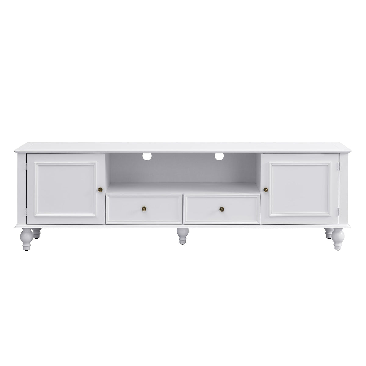 Roomfitters Modern TV Stand for up to 80 Inch TV, Entertainment Console with Drawers, Cabinets and Open Storage, White Roomfitters