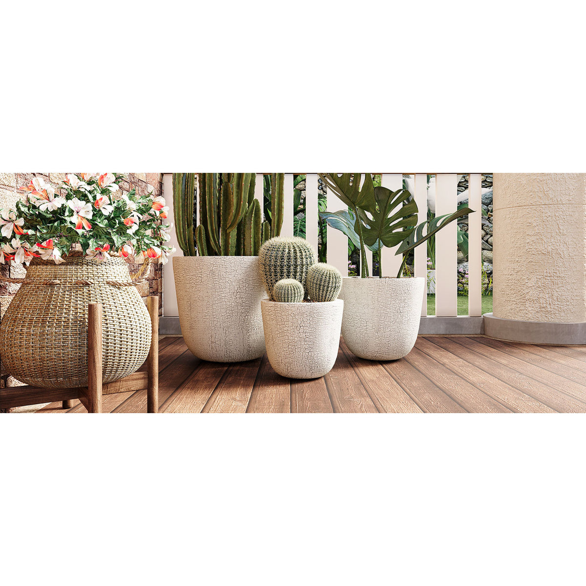 variant-group:rf-n711p406660a|Roomfitters Lightweight MGO Planter Set of 3, Round Weather Resistant Outdoor Indoor Flower Pots for Garden Patio, Beige