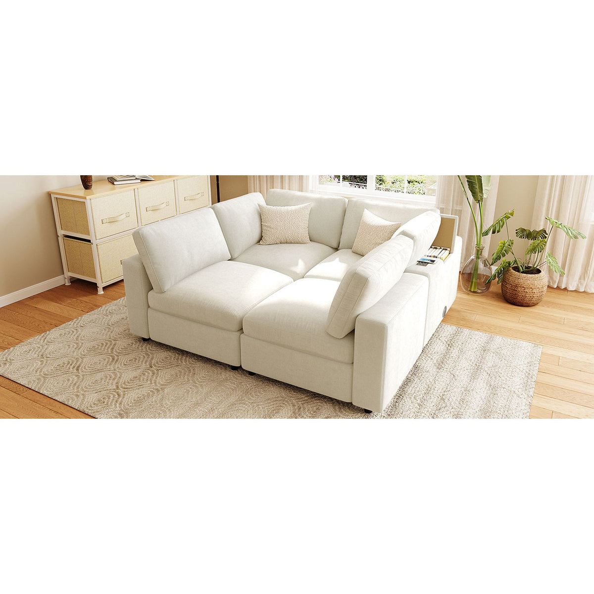Roomfitters Upholstered Modular Sofa with Storage, 4-Seater Chenille Sectional, Smart Charging Hub, Bluetooth Speaker Roomfitters