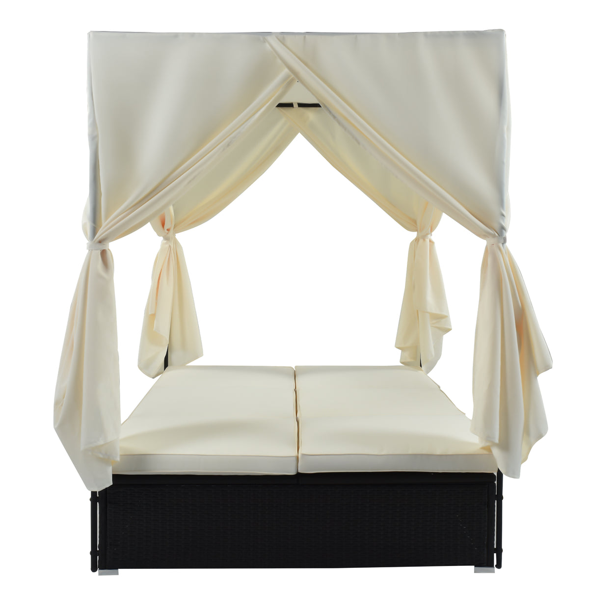 variant-group:rf-n711wy000476aak|Roomfitters Luxury Cabana Beige Outdoor Double Chaise Lounge Patio Daybed, Privacy Curtains, Adjustable Reclining