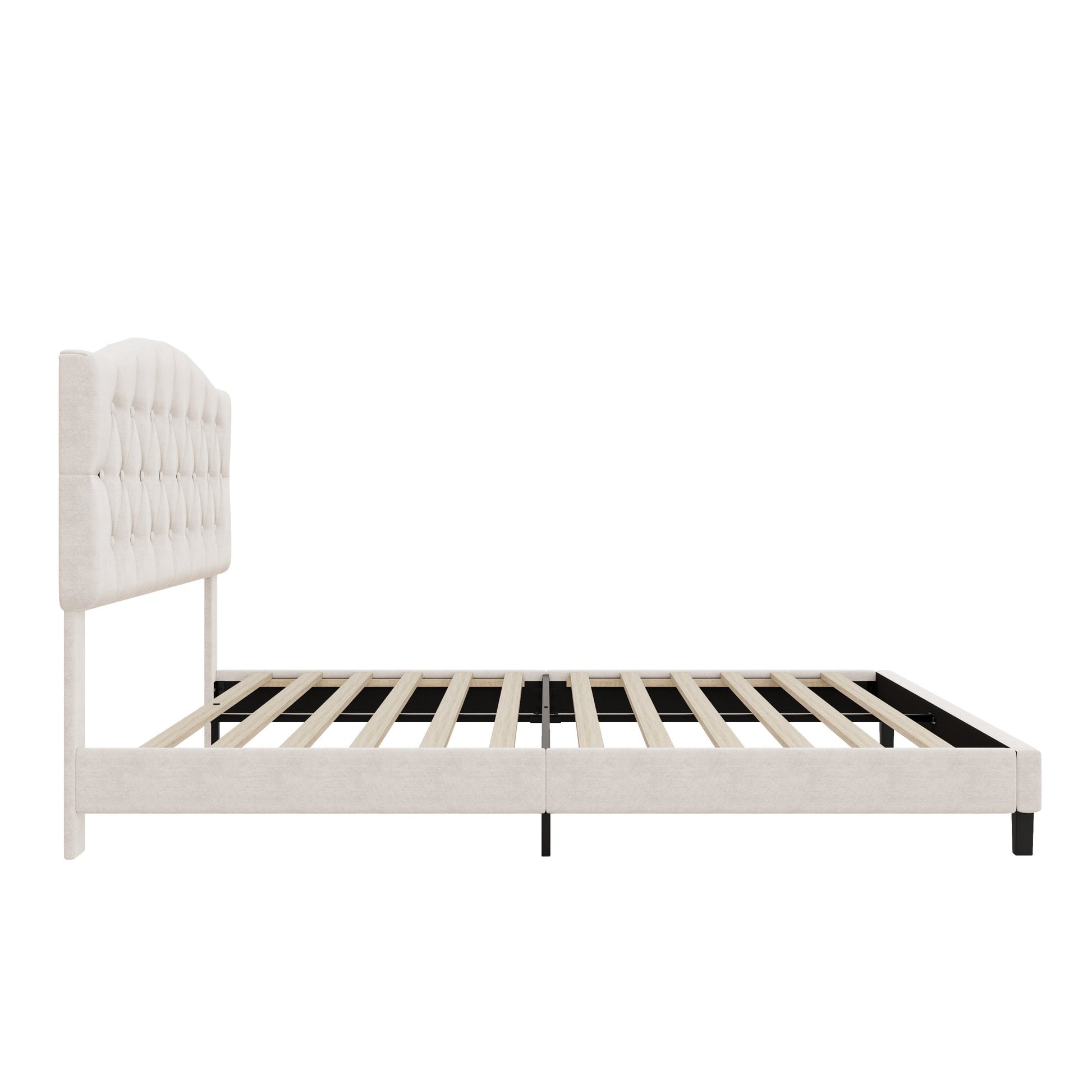 variant-group:rf-n701p342915b|Roomfitters Queen Size Elegant Tufted Upholstered Platform Bed Frame, Diamond Button Headboard, No Box Spring Needed, Beige