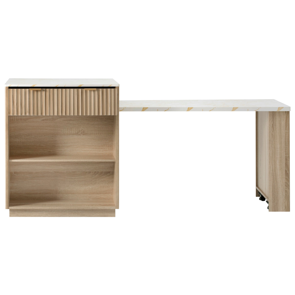 variant-group:rf-n707s000018y|Roomfitters 82.6" Fluted Kitchen Island with 51" Extendable Dining Table for 4-6, Power Outlet, Natural