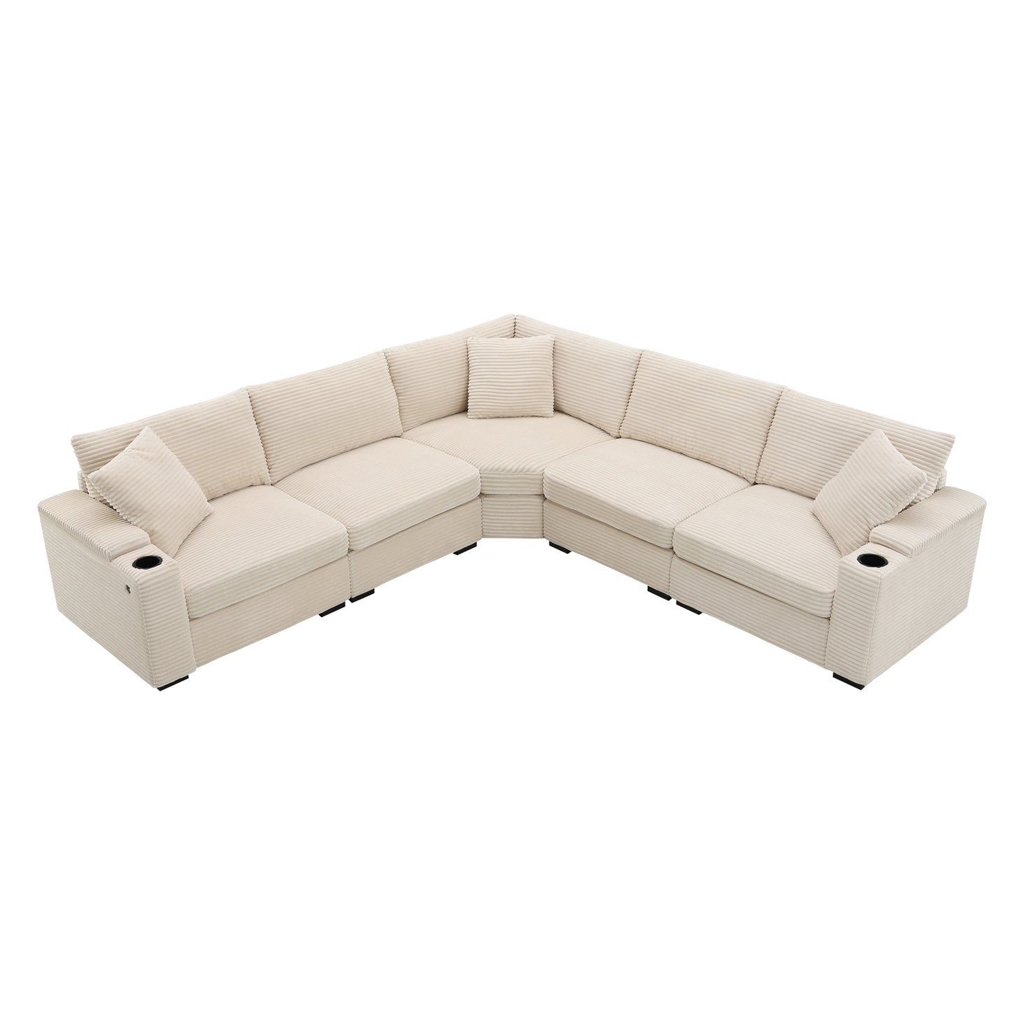 variant-group:rf-n723s1187a|Roomfitters 104 Inch Modern L-Shaped Sectional Sofa with Cup Holders, Comfortable Corduroy Upholstered Corner Couch, Beige