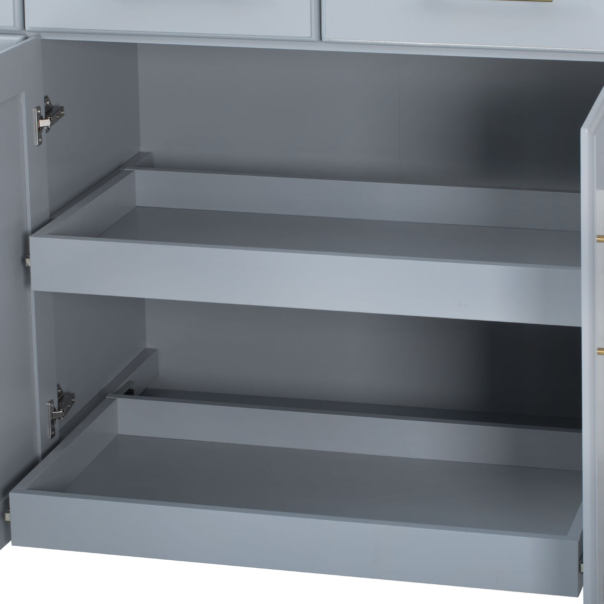 variant-group:rf-n707s299014g|Roomfitters 59.3" Kitchen Island with Power Outlet, Drop Leaf and Double Trash Can Pull Out, Rolling Cart, Grey+Blue