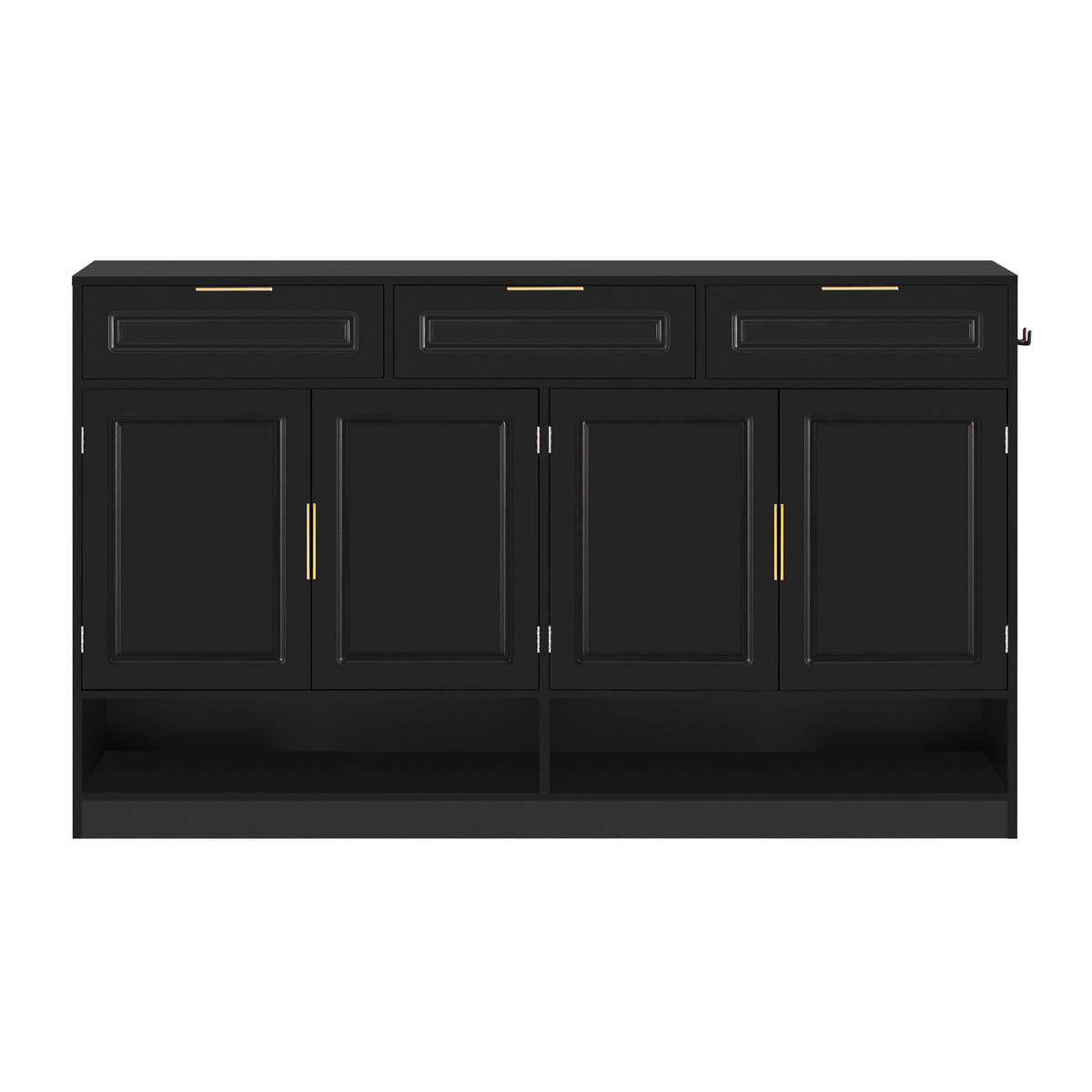 variant-group:rf-n711p345213b|Roomfitters 59.1" Farmhouse Sideboard Buffet Cabinet with 3 Drawers and 4 Doors, Kitchen Storage with Open Shelf, Black