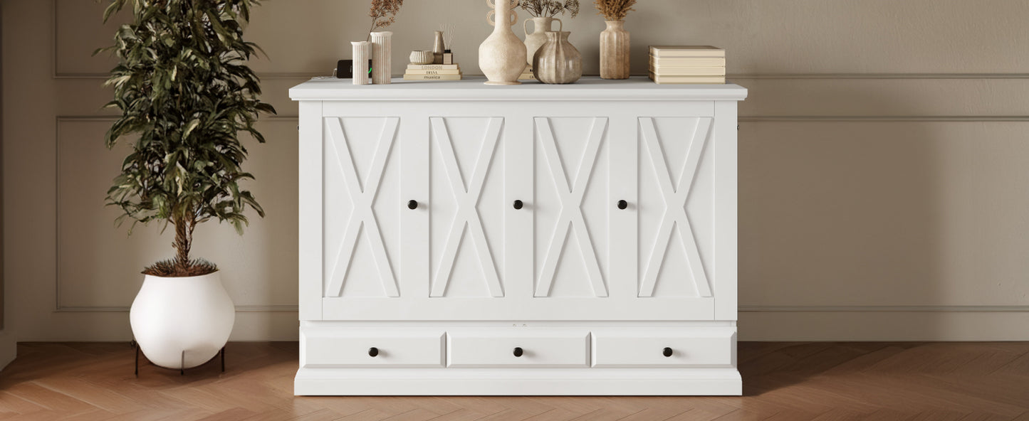 variant-group:rf-n701bs701p170501k|Roomfitters Full Size Murphy Bed Cabinet with Charging Station and Storage Drawer, Freestanding Fold Out Guest Bed, White