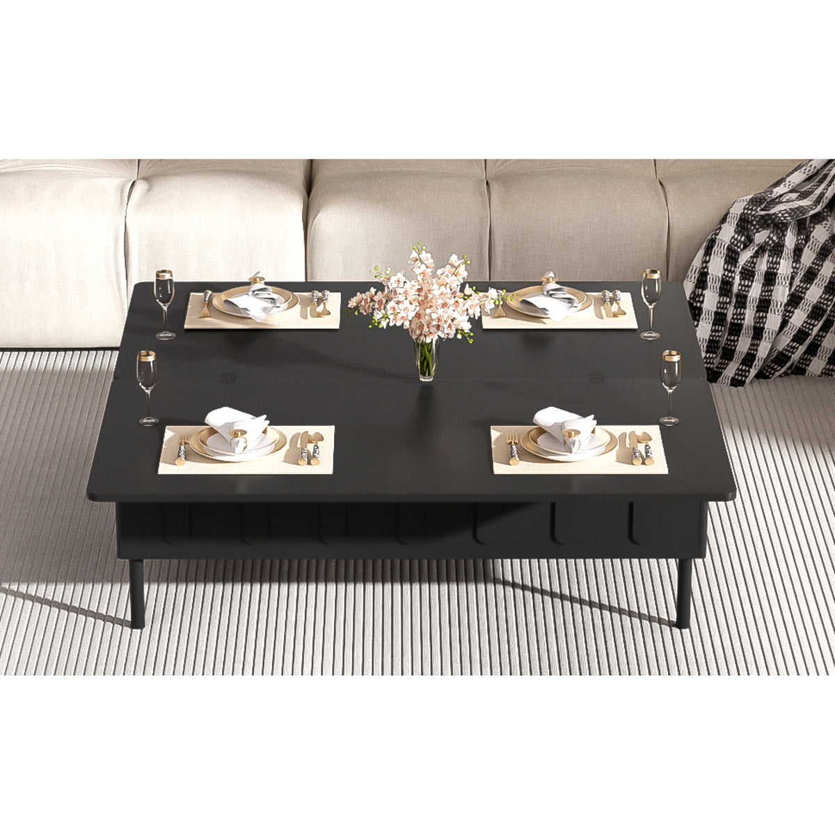 variant-group:rf-n724p292514b|Roomfitters Lift-Top Coffee Table with 2 Drawers and Foldable Top, Hidden Storage Compartment, Adjustable Center Table, Black