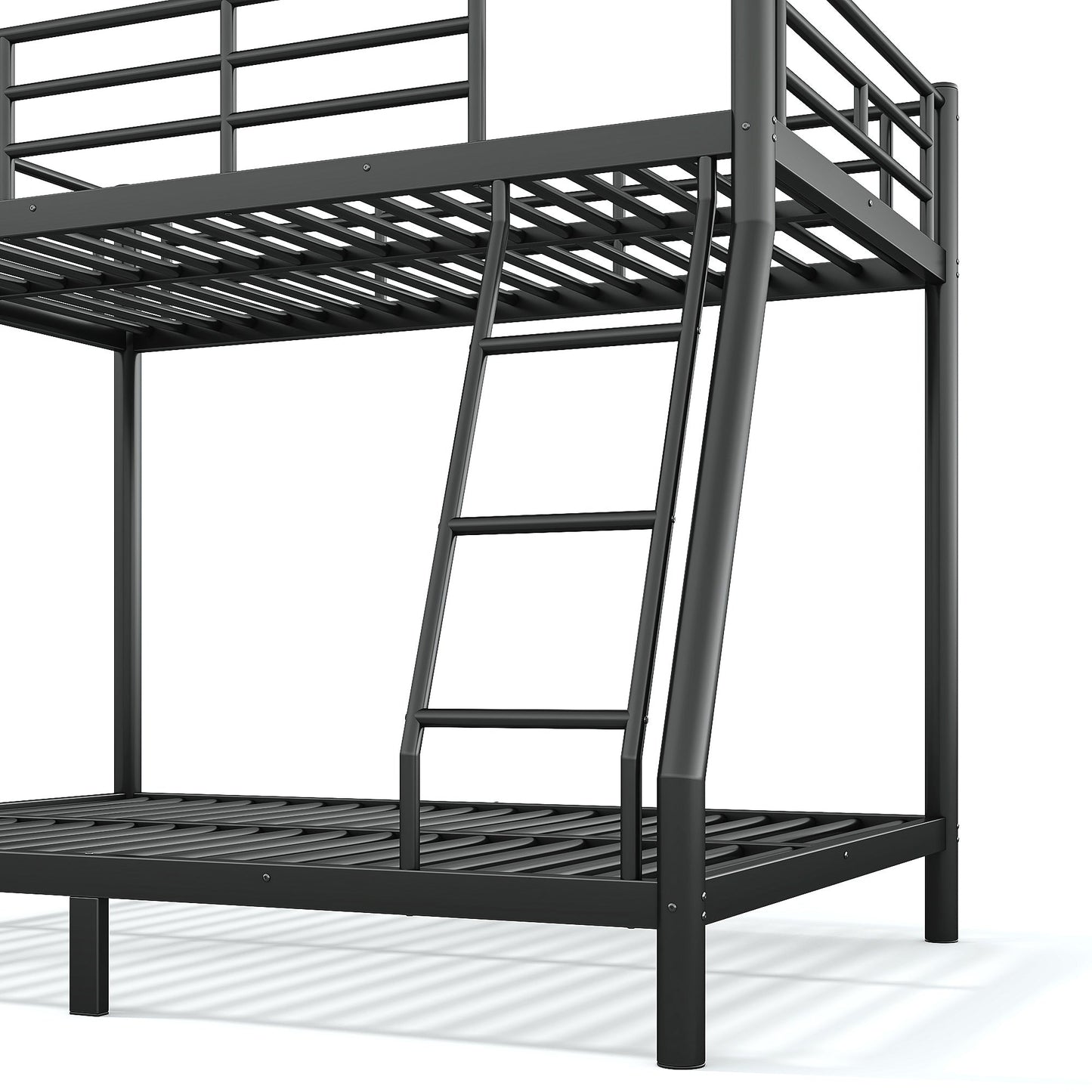 Roomfitters Twin over Full Bunk Bed Frame for Teens Adults, Heavy Duty Metal Round Tube Noise Free No Box Spring, Black