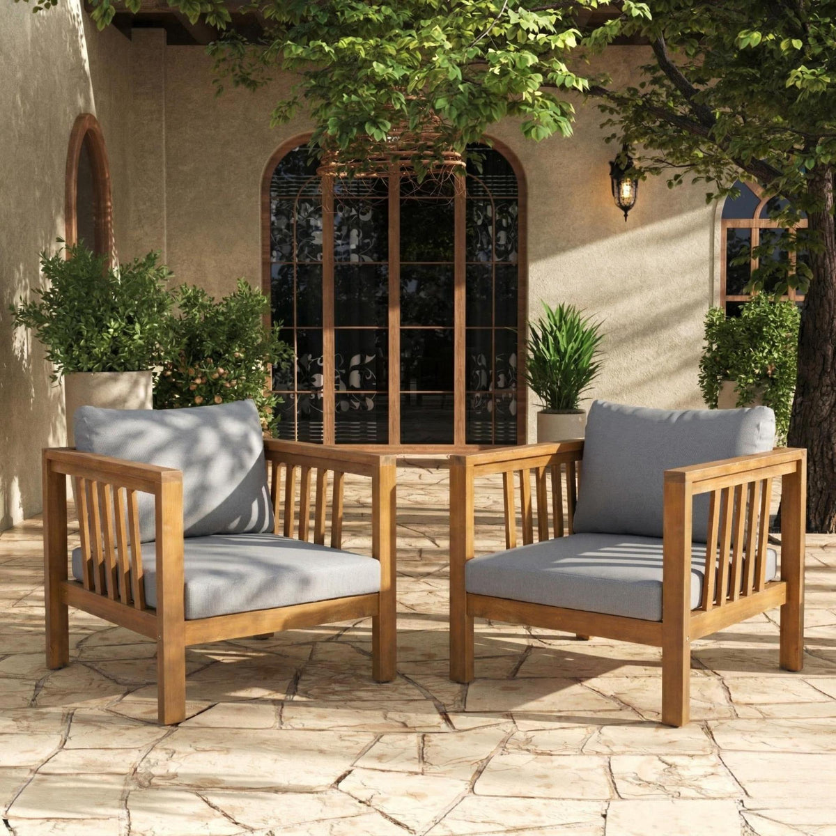 variant-group:rf-n704p448453e|Roomfitters Set of 2 Outdoor Acacia Wood Club Chairs with Modern Square Arms 2-Piece Patio Conversation Set Gray