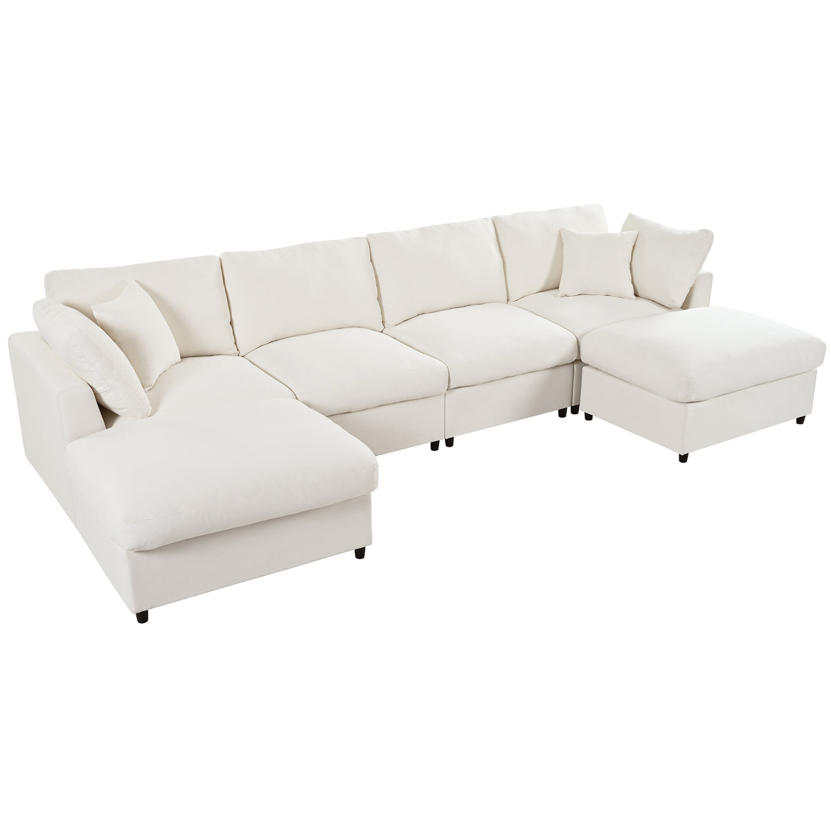 variant-group:rf-n711wy000474aaa|Roomfitters 128.2-Inch Customizable U-Shaped Sectional Sofa, 6-Seater Chenille Couch, 2 Movable Ottomans, Pit Lounge, Beige