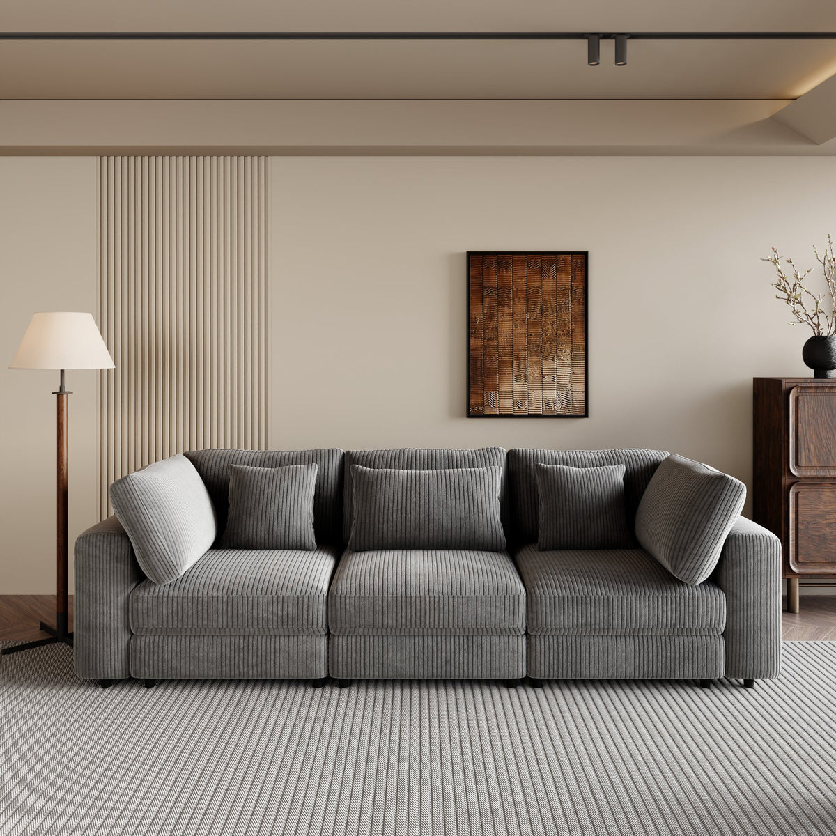 variant-group:rf-n711wy000403aae|Roomfitters 105" 3-Seater Sofa with Removable Back Cushions and 5 Pillows, Comfortable Couch for Living Room, Gray