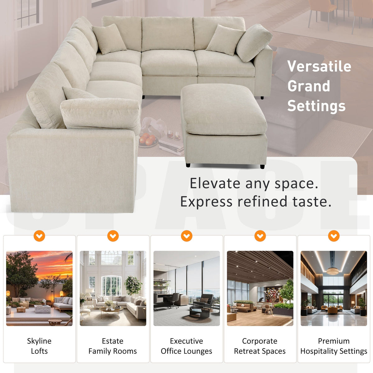 Roomfitters 124.8" 7-Seater Modular Sectional Sofa, Large Modern L-Shaped Upholstered Couch with Ottoman for Living Room, Beige Roomfitters