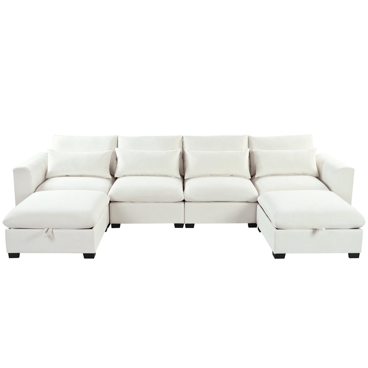 variant-group:rf-n711wy000491aaa|Roomfitters 131.3-Inch Modern U-Shaped Sectional Sofa, 6-Seater Linen Blend Couch, 2 Storage Ottomans, Pit Lounge, Beige