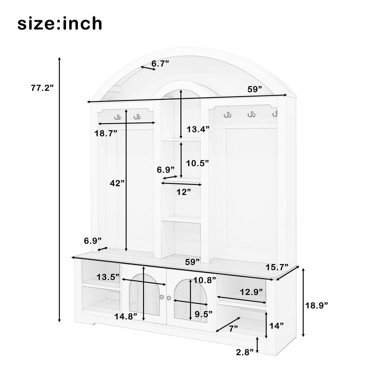 variant-group:rf-n724sj000158aak|Roomfitters Multi-Functional Curved Entrance Wardrobe, Hall Tree, White & Walnut