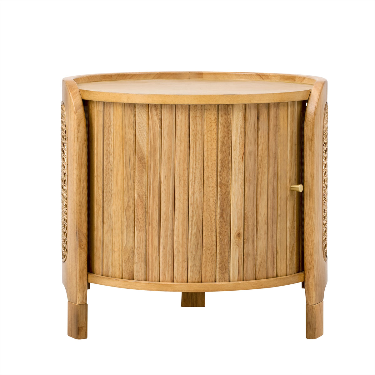 Roomfitters Modern Round Rotating Coffee Table with Woven PE Rattan Details, Antique Brown Roomfitters