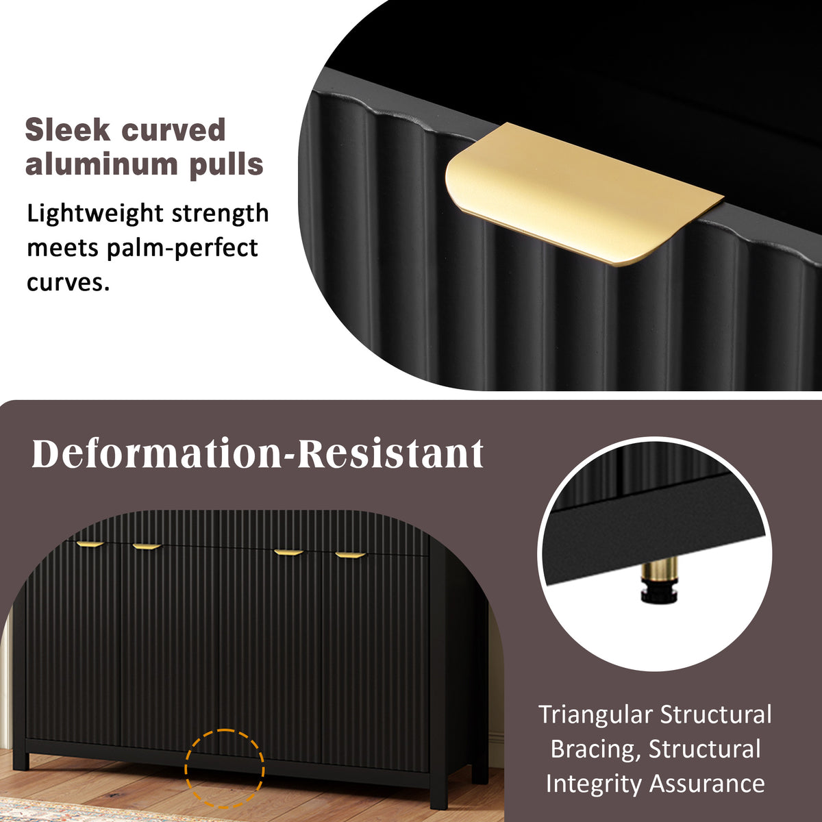 variant-group:rf-n711p269068b|Roomfitters Modern Sideboard Cabinet, Wave Pattern Storage Buffet with Adjustable Shelves, Accent Console, Black