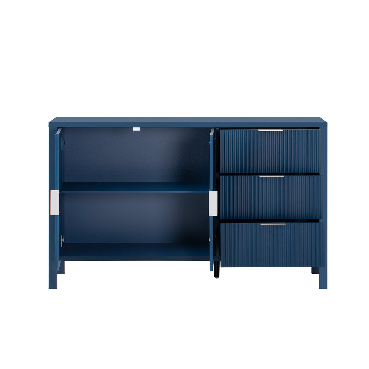 variant-group:rf-n711p345172v|Roomfitters Sideboard Buffet Cabinet with 3 Drawers, 2 Door Mid-century Fluted Accent Storage for Kitchen & Dining, Navy Blue