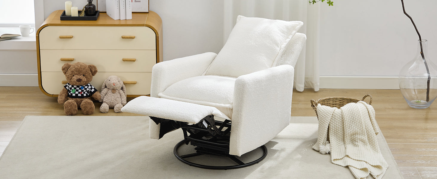 variant-group:rf-n701p348238k|Roomfitters Swivel Rocker Recliner Chair, Glider Rocking Armchair, Teddy Fleece Nursery Reclining Lounge Accent Chair, White