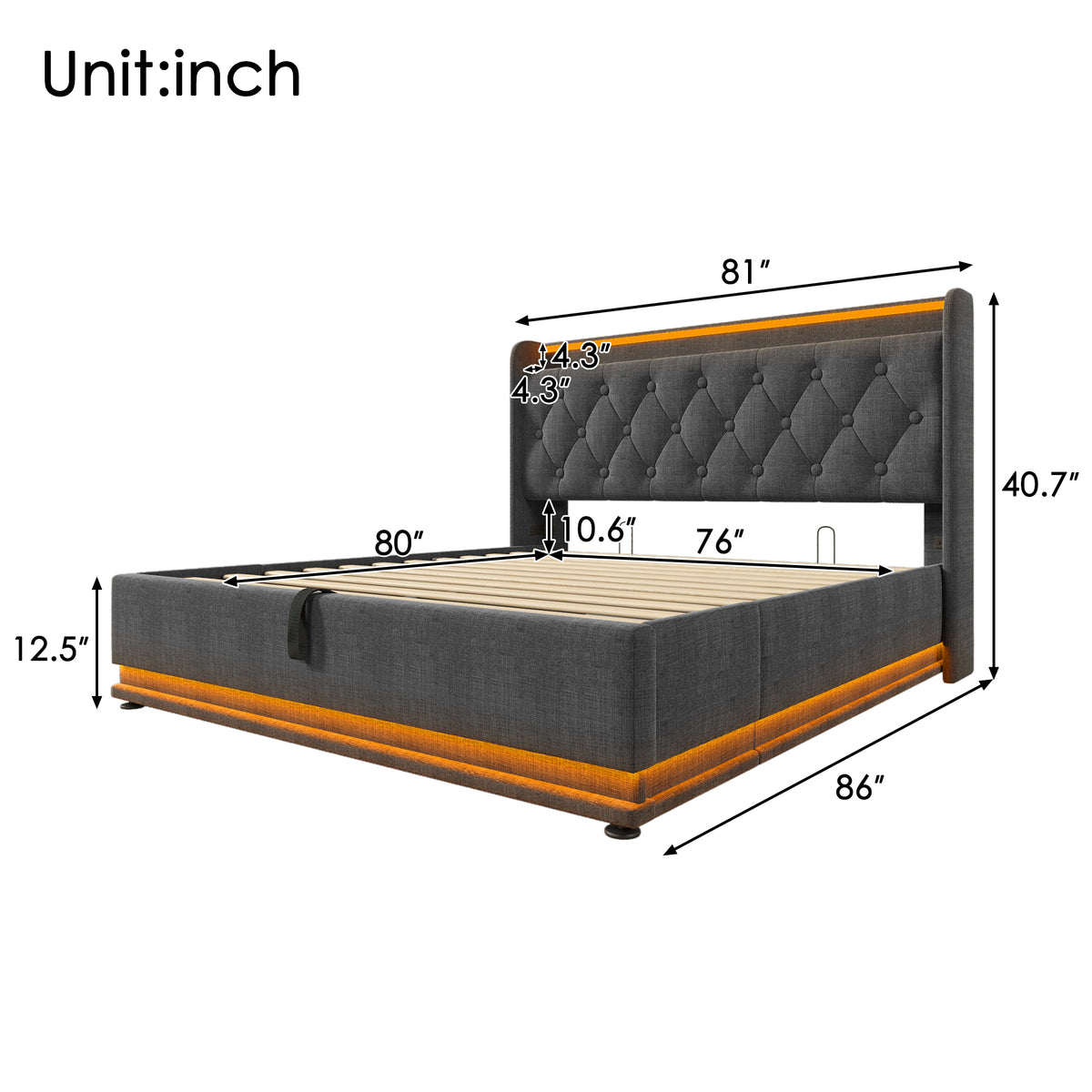 variant-group:rf-n736p188808g|Roomfitters King Size Upholstered Storage Bed with USB Type-C Charging and Remote Control, Linen Gray