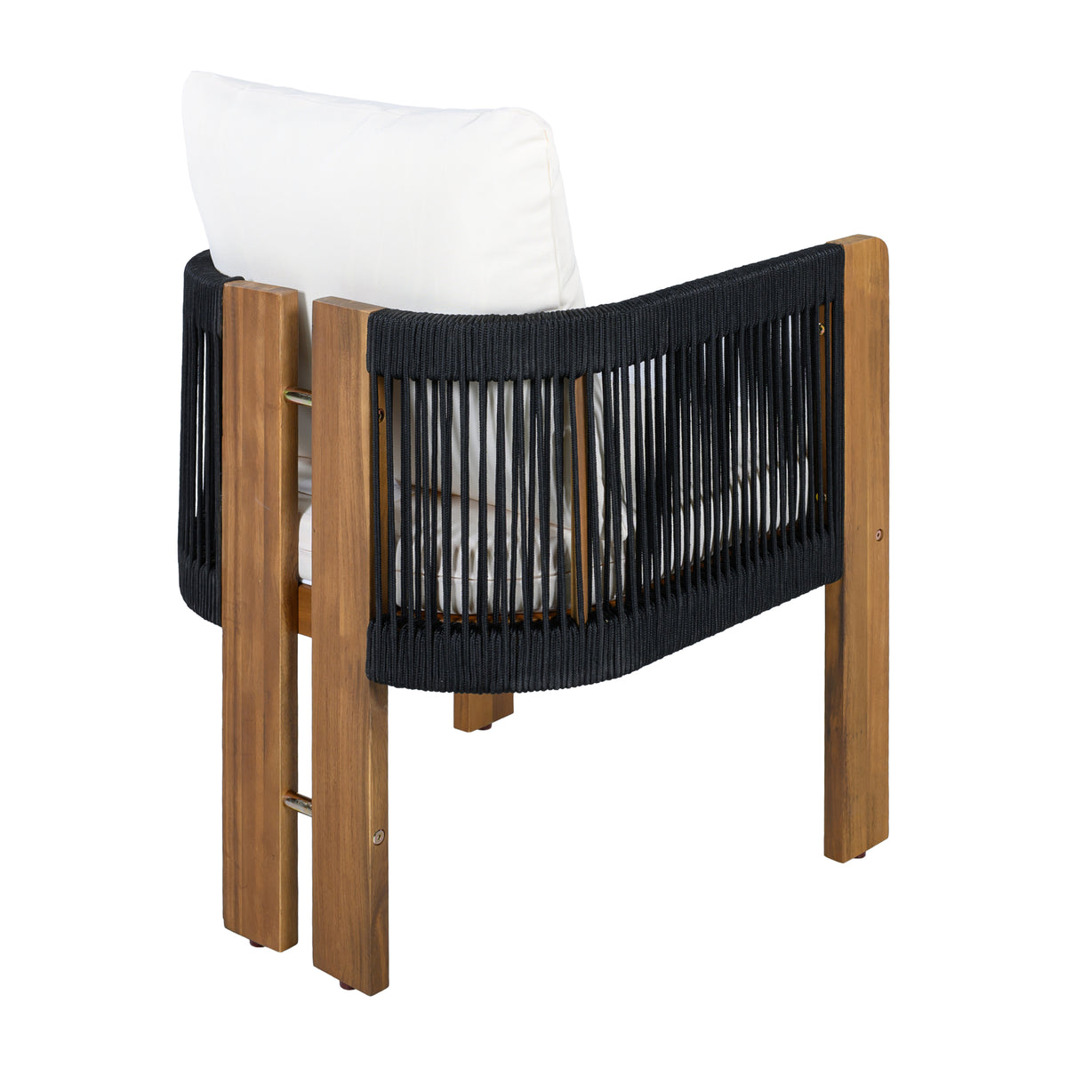 variant-group:rf-n711wy000496aab|Roomfitters 5-Piece Rope Woven Outdoor Dining Set, Farmhouse Solid Acacia Table, 4 Chairs Pack, Black and Brown