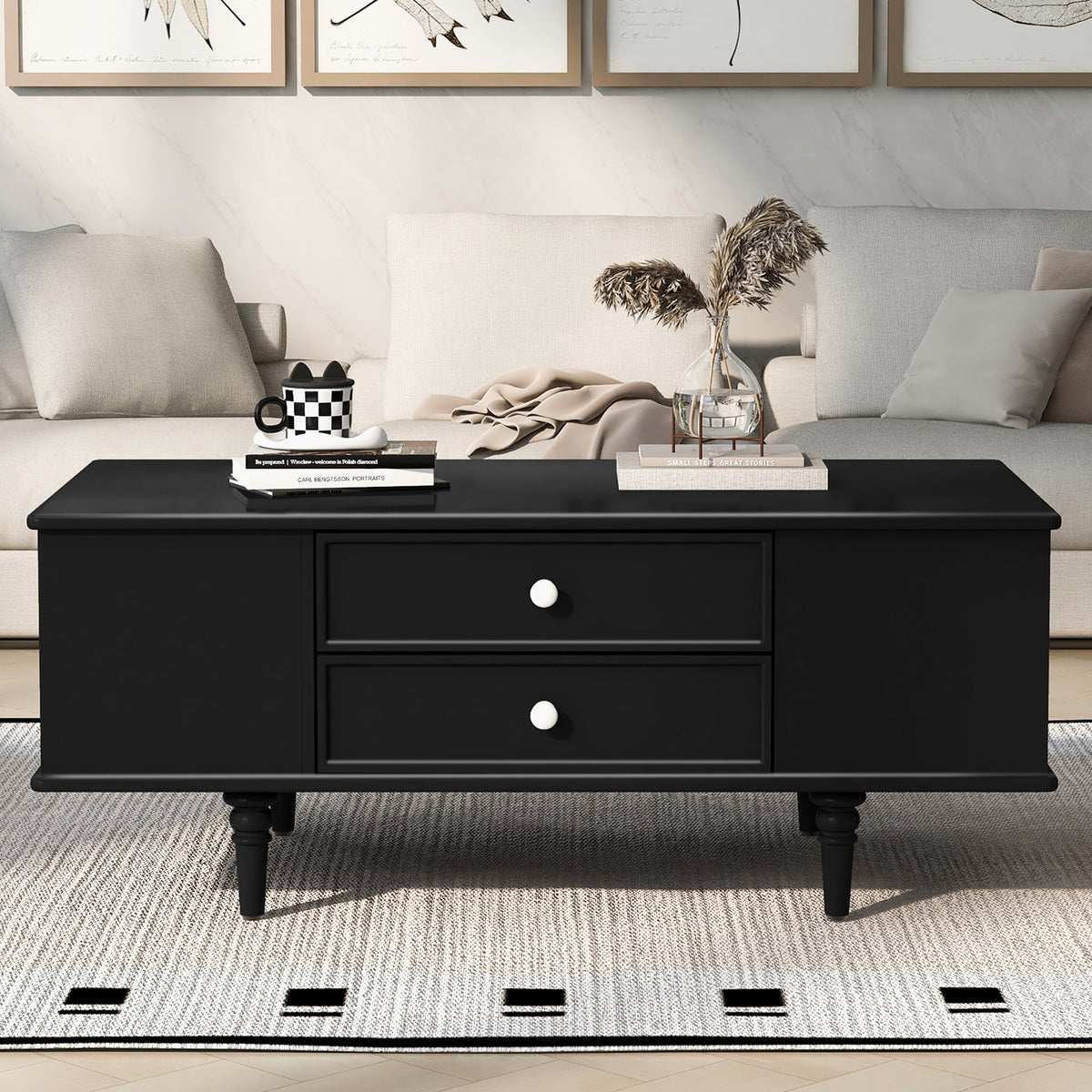 variant-group:rf-n724p286418b|Roomfitters Modern Rectangle Coffee Table with 4 Drawers and Hidden Side Storage, Solid Wood Legs, Black