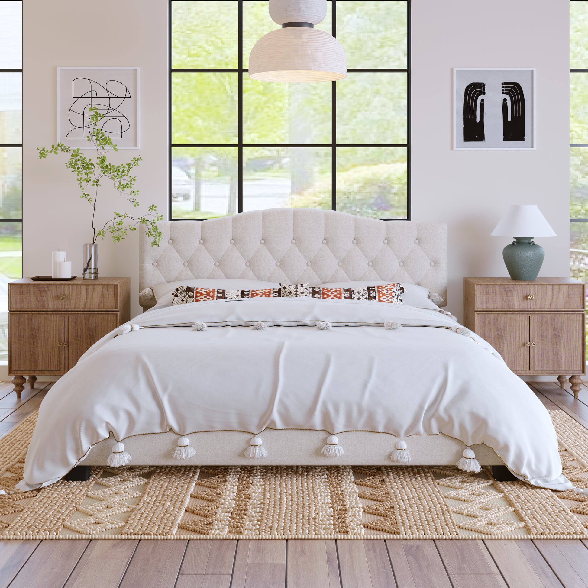 variant-group:rf-n701p342941b|Roomfitters King Size Elegant Tufted Upholstered Platform Bed Frame, Diamond Button Headboard, No Box Spring Needed, Beige
