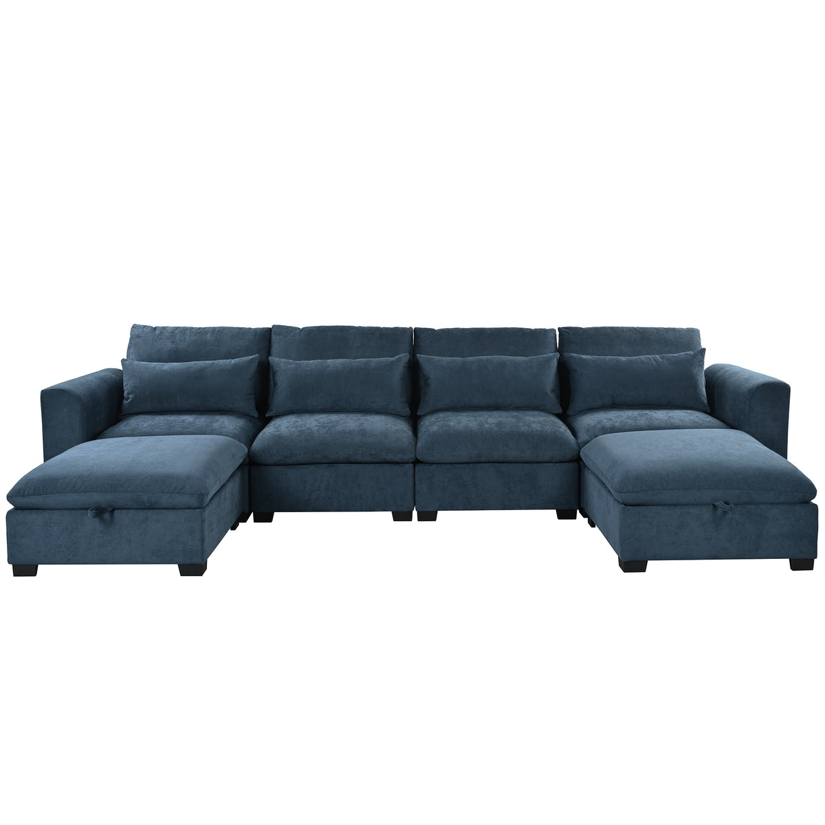 variant-group:rf-n711wy000491aac|Roomfitters 131.3-Inch Modern U-Shaped Sectional Sofa, 6-Seater Linen Blend Couch, 2 Storage Ottomans, Pit Lounge, Dark Blue